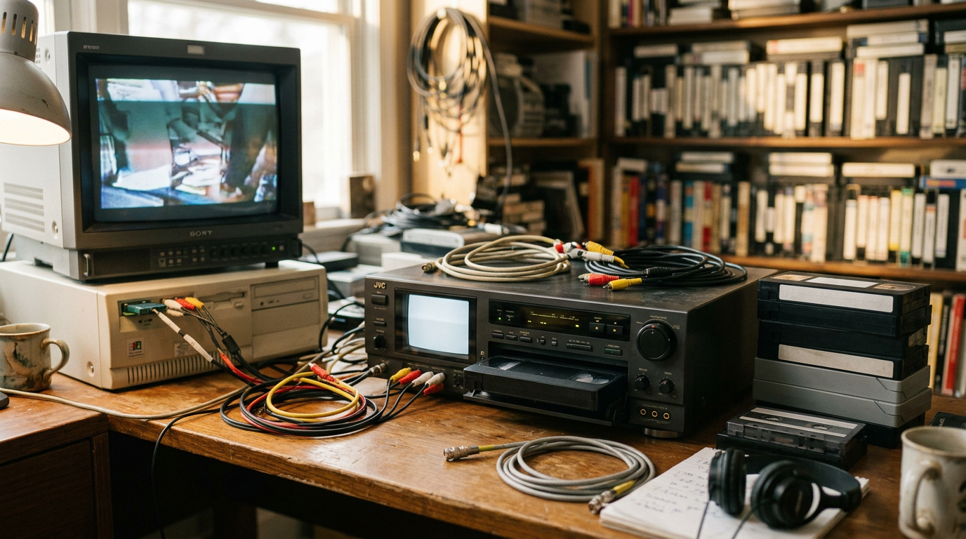 Vintage kasety VHS na półce — DigitalizacjaVHS